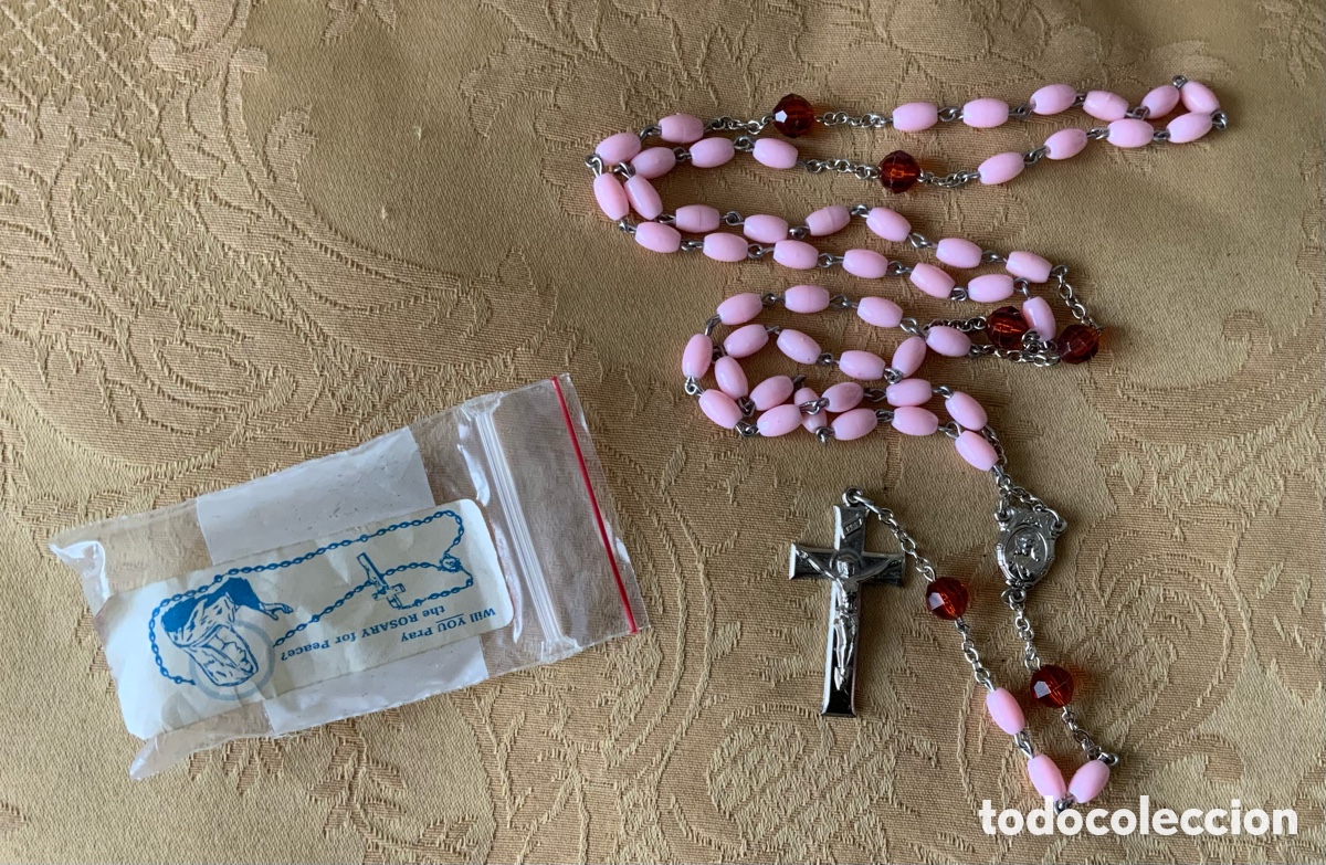 Antig&uuml;edades: ROSARIO VINTAGE A&Ntilde;OS 60 CUENTAS ROSAS, REZAR&Aacute;S &Eacute;l rosario POR LA PAZ?