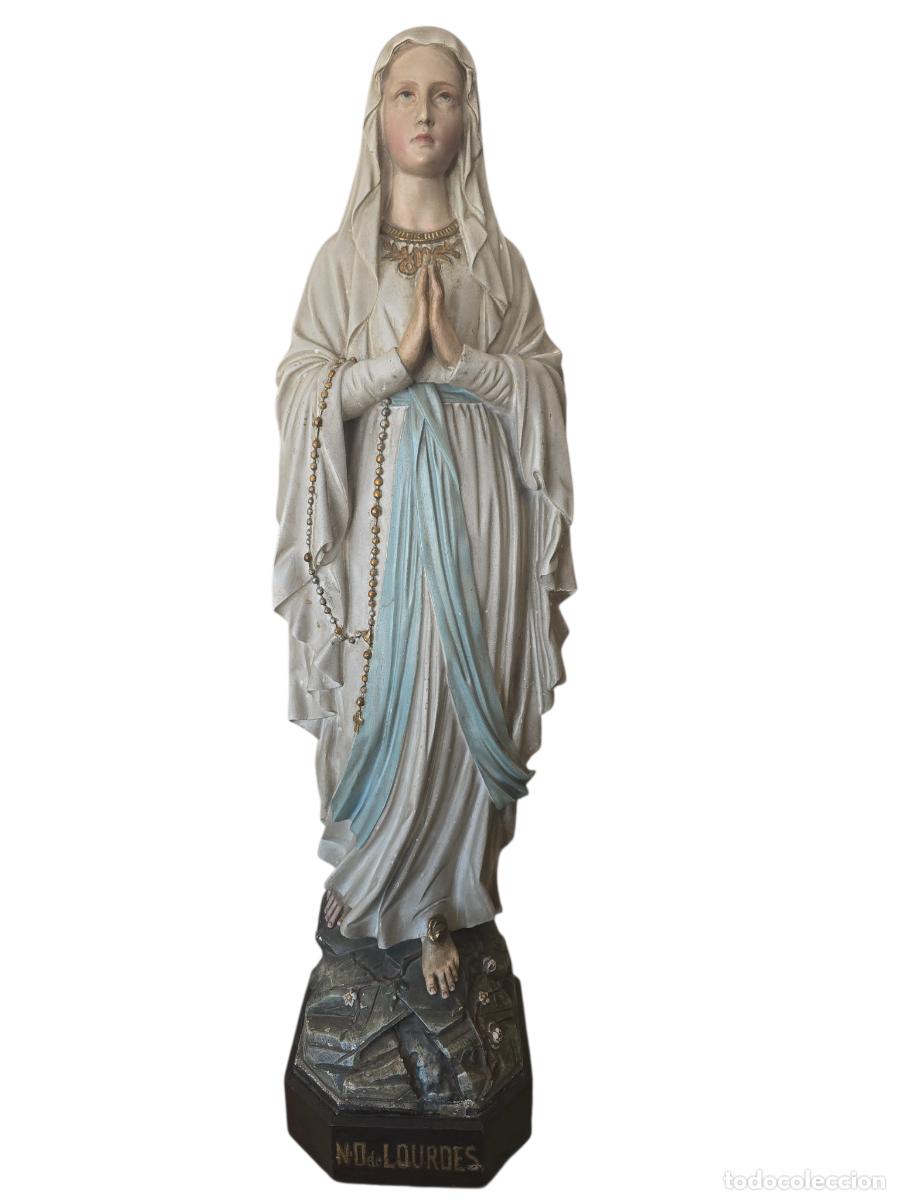 Antig&uuml;edades: Virgen de Lourdes &ndash; imagen religiosa policromada &ndash; hacia 1900