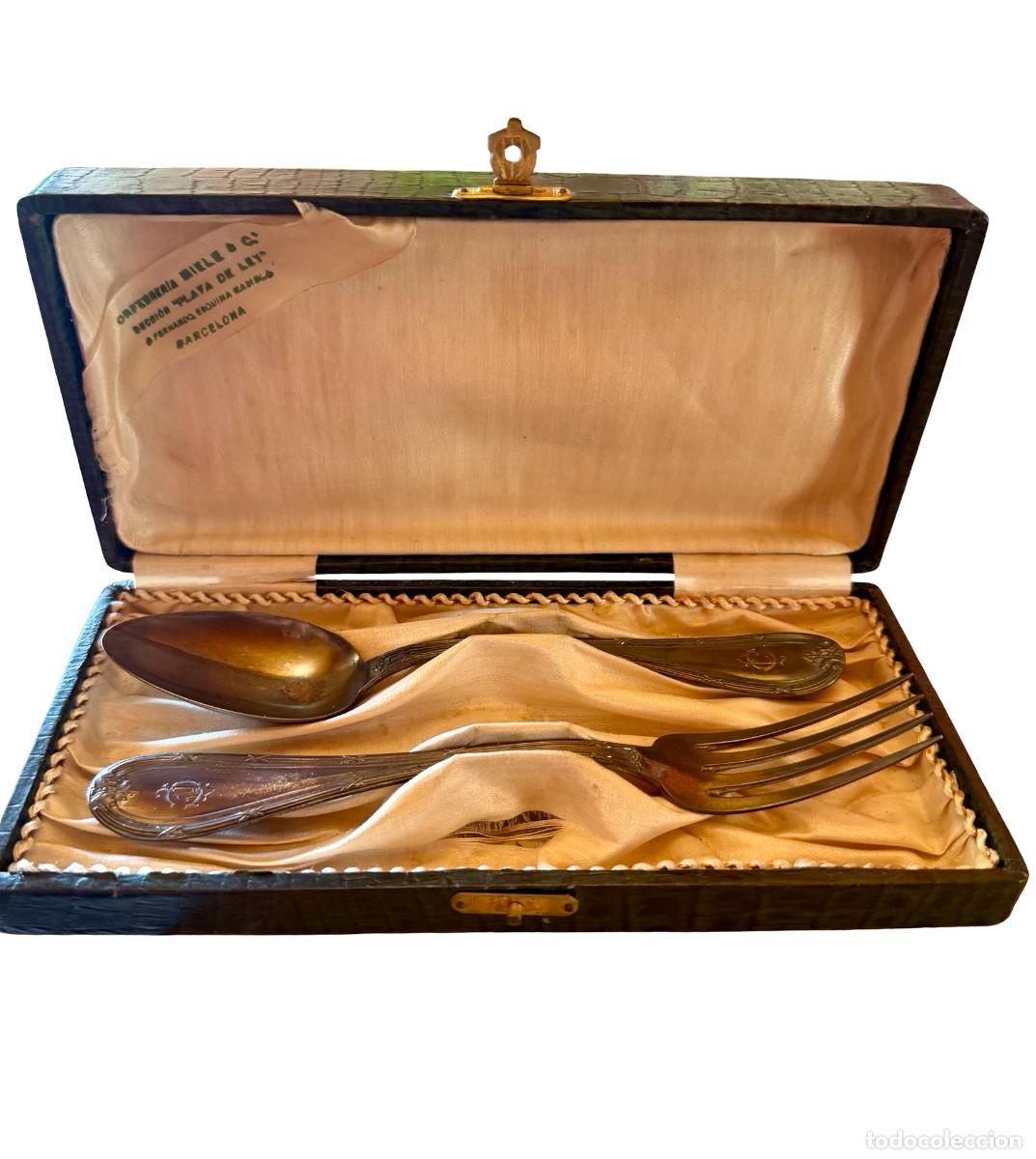 Antig&uuml;edades: Juego de cubiertos de plata 916, principios siglo XX.