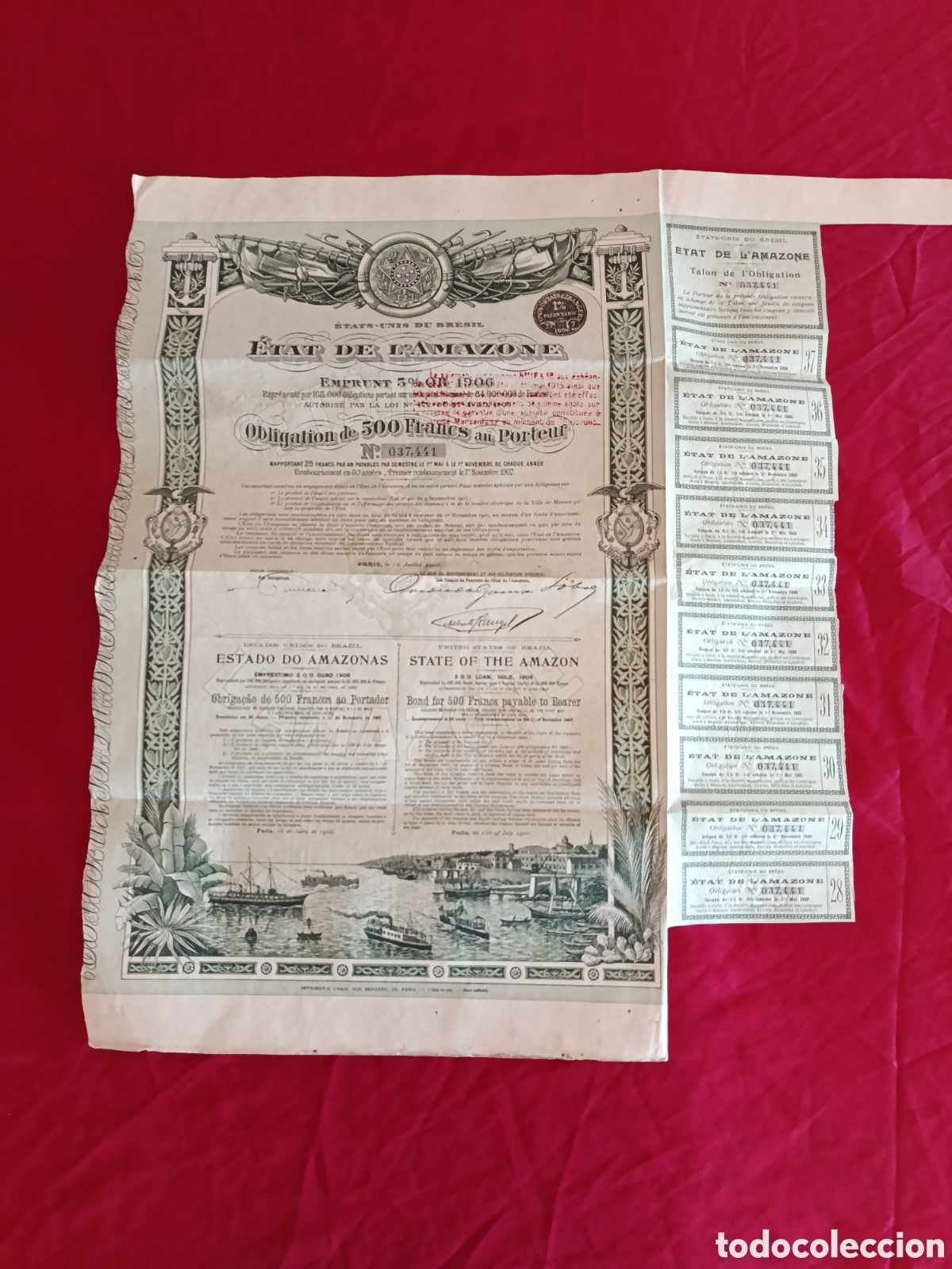 Antig&uuml;edades: Documento antiguo , acciones de oro 1906