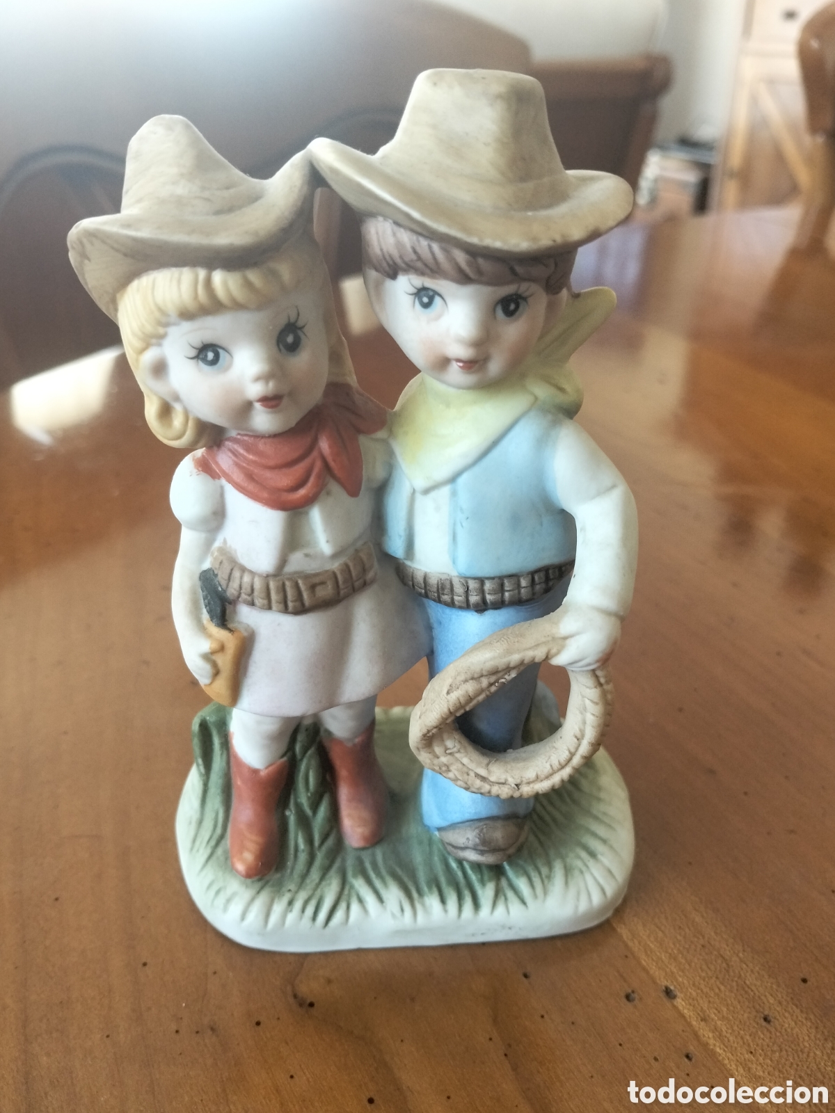 Antig&uuml;edades: Pareja de Ni&ntilde;os Vaqueros Vintage - Porcelana Biscuit Maruri Japan A&ntilde;os 40/50