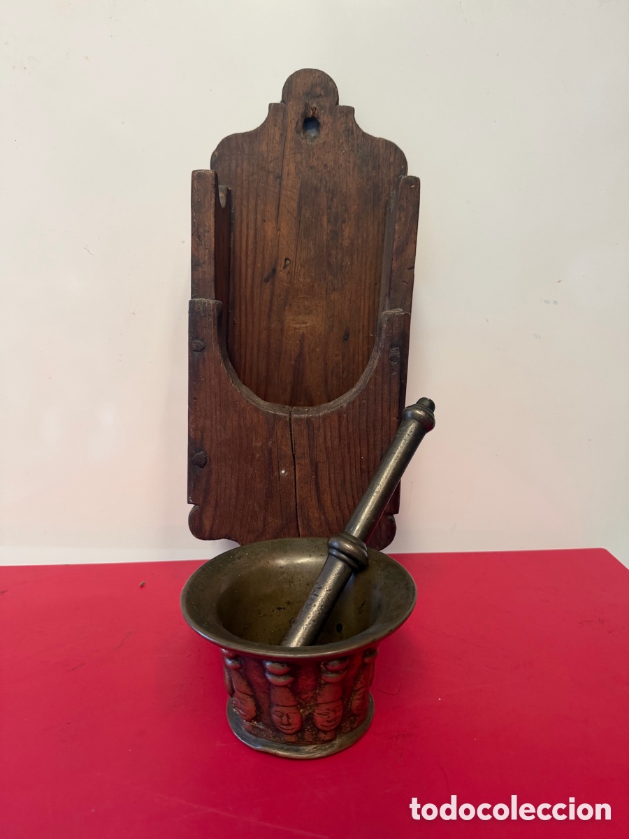 Antig&uuml;edades: Mortero Bronce Antiguo con Soporte - Foto 2