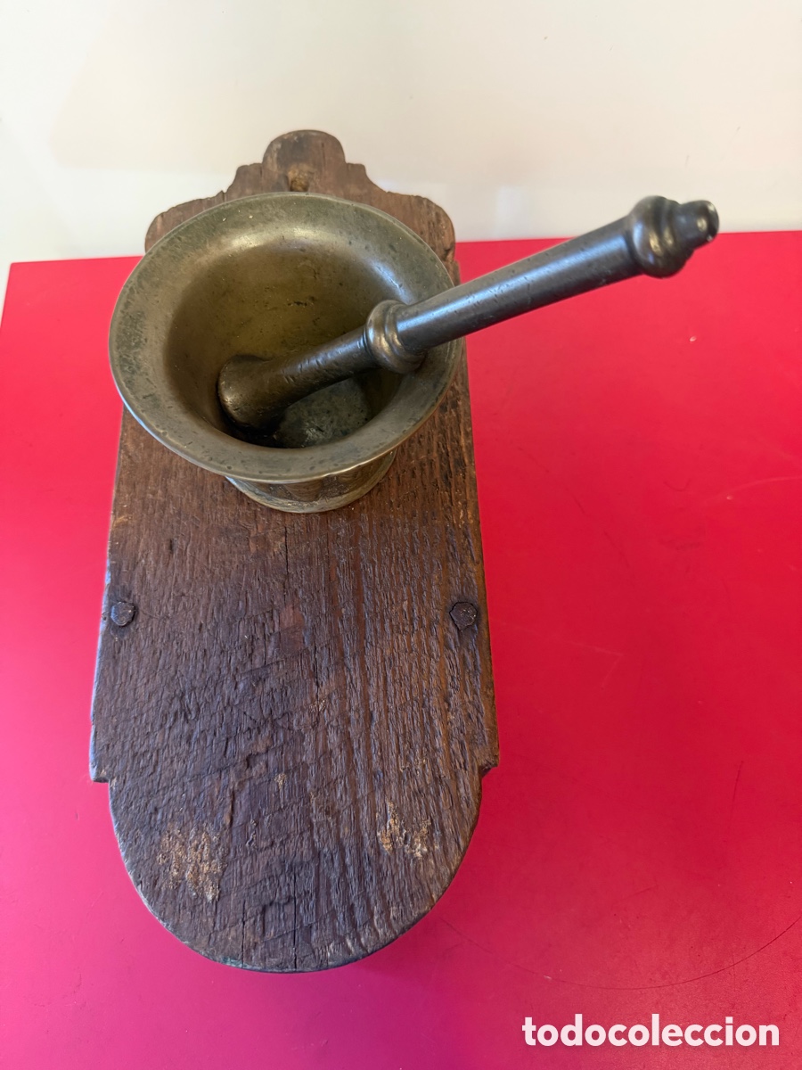 Antig&uuml;edades: Mortero Bronce Antiguo con Soporte - Foto 5
