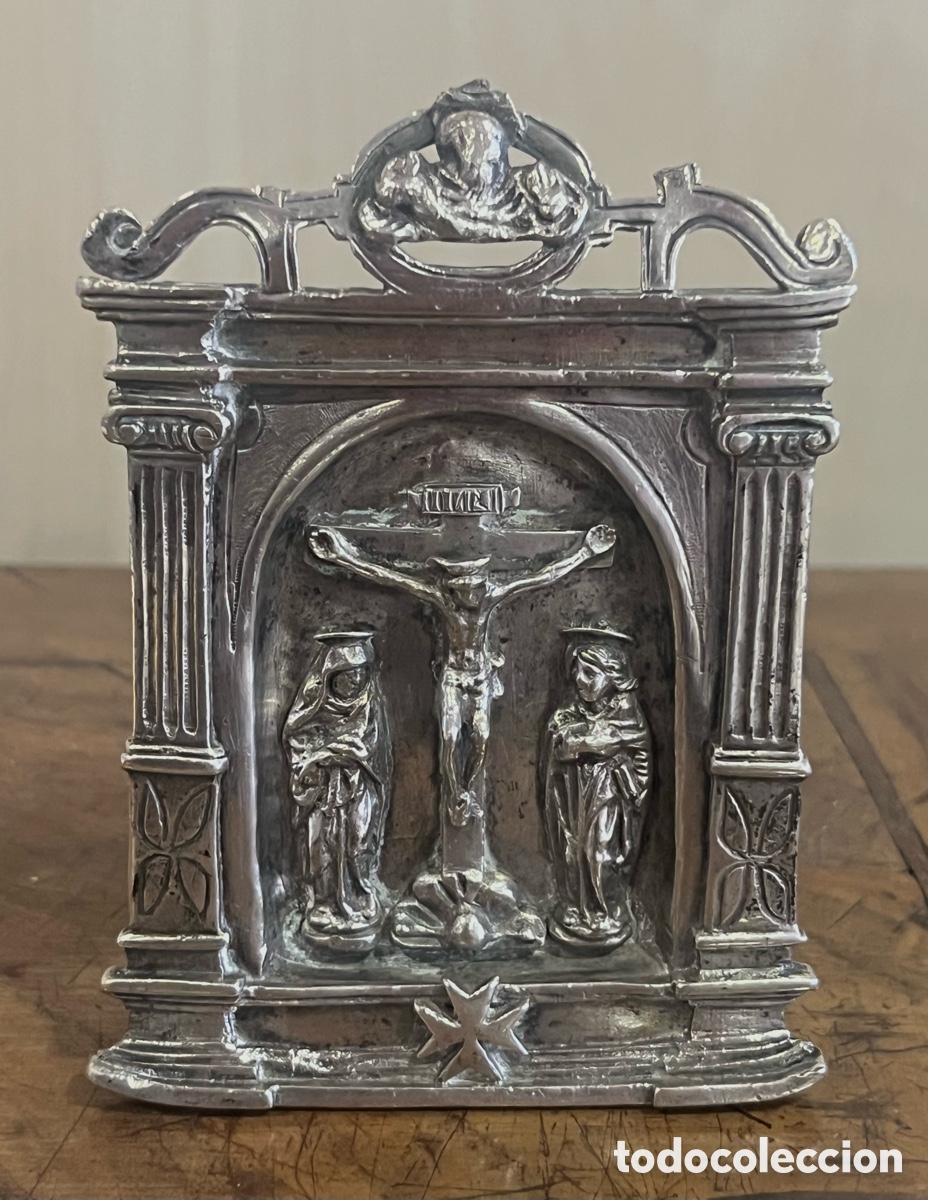 Antig&uuml;edades: IMPORTANTE PORTAPAZ DE PLATA SIGLO XVIII - CRISTO CRUCIFICADO, VIRGEN Y SAN JUAN