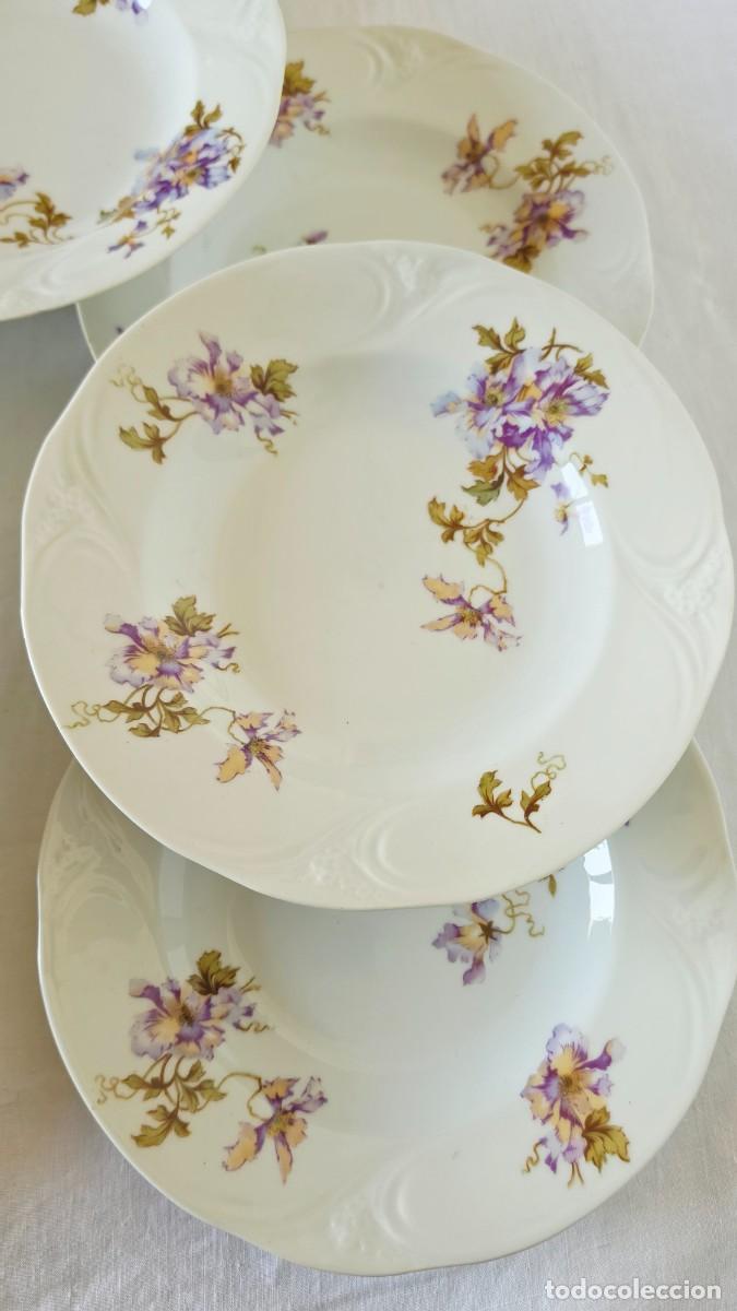Antig&uuml;edades: Lote 8 Platos Hondos Antiguos Porcelana Art Nouveau (23 cm) Circa 1900 Modernista