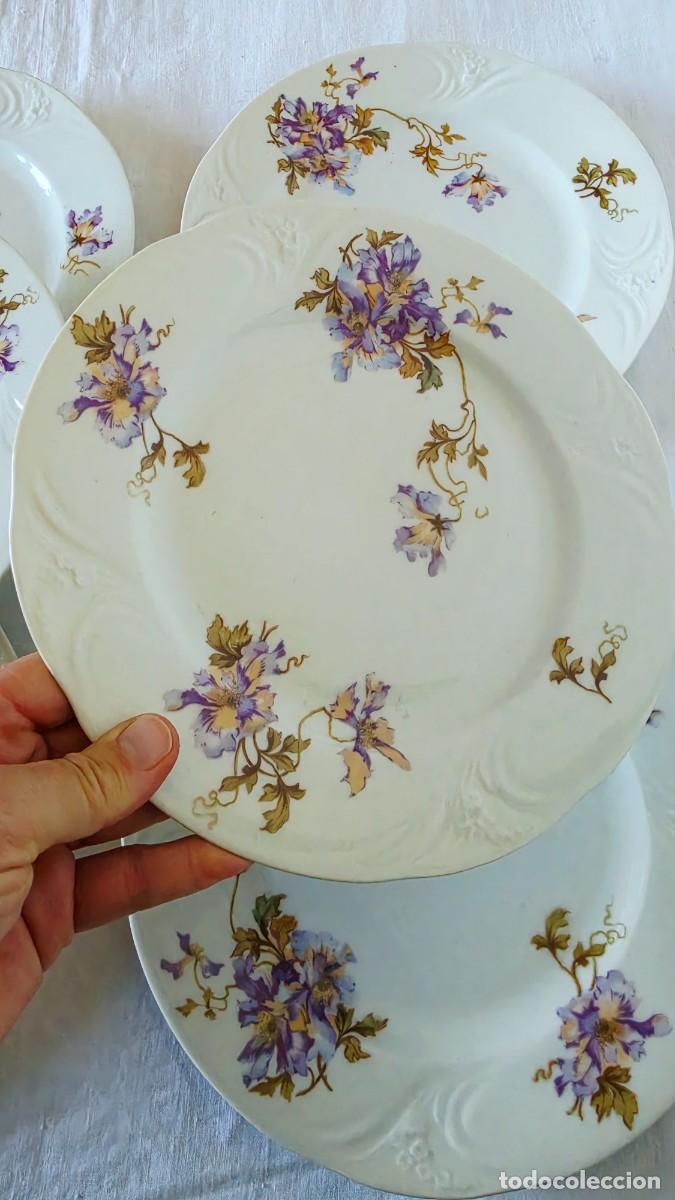 Antig&uuml;edades: Lote 6 Platos Llanos Antiguos Porcelana Art Nouveau (23 cm) Circa 1900 Modernista