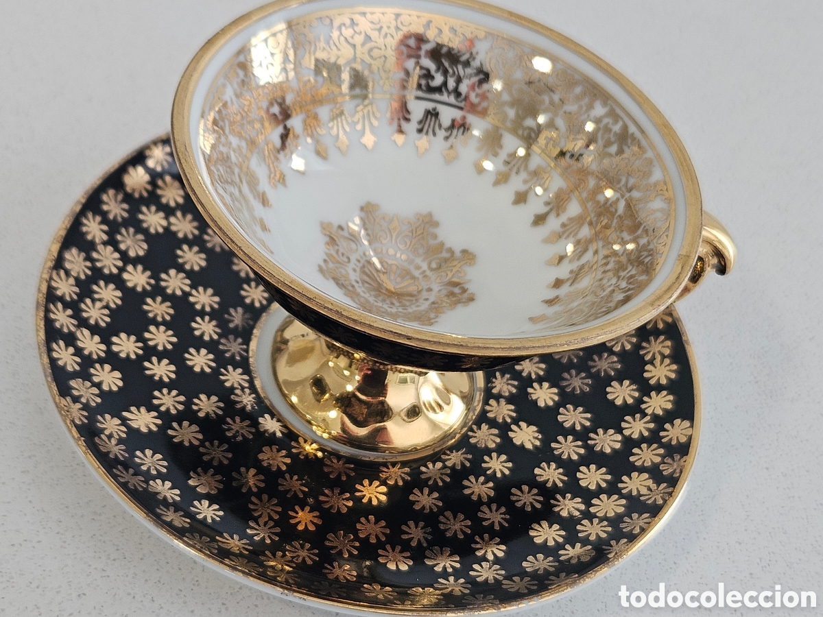 Antig&uuml;edades: Ch&aacute;vena de Caf&eacute; Vintage Porcelana Brasileira Preta e Ouro - Anos 40/50