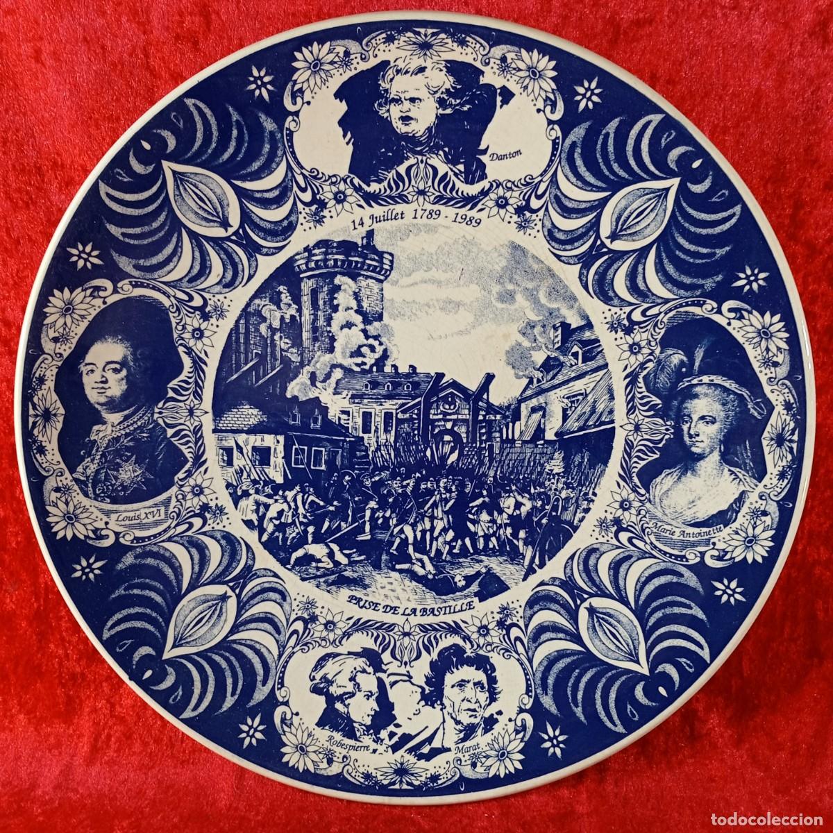 Antiquit&eacute;s: PRISE DE LA BASTILLE - 1789-1989 - ROBERSPIERRE, MARAT, LOUIS XVI - PLATO DE DELFT 39,5 CM / 3732-1
