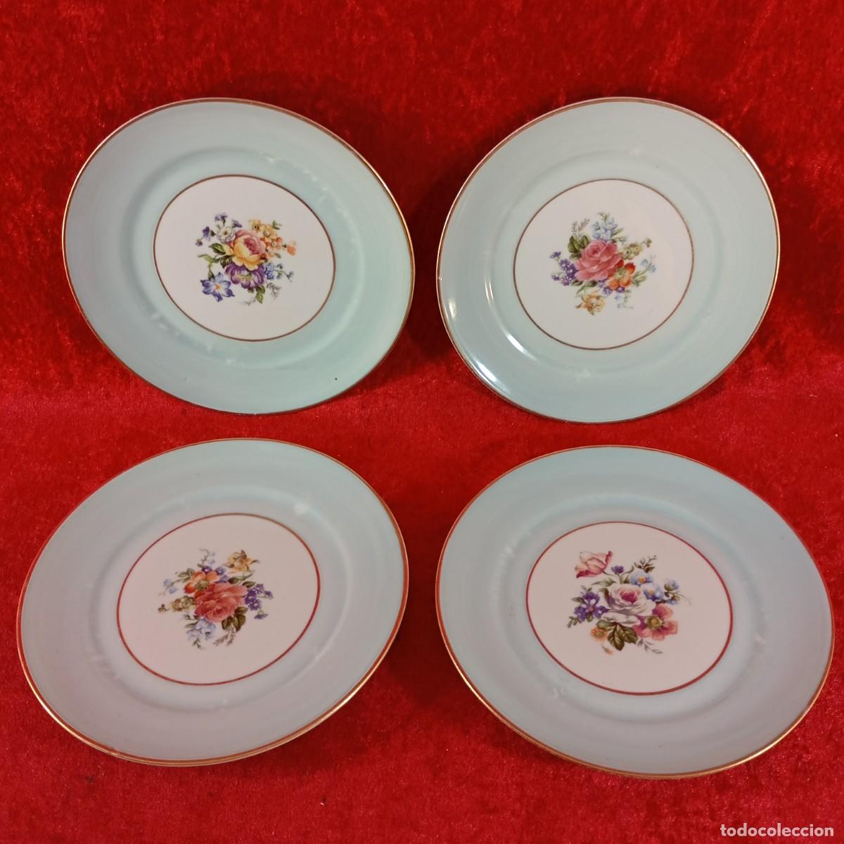 Antig&uuml;edades: 4 PLATOS PORCELANA CON MOTIVOS FLORALES - VER SELLO REVERSO - CURIOSOS - 18 CM / 3733-13