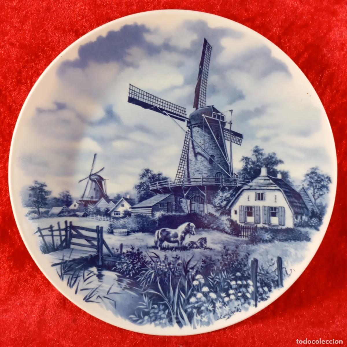 Antig&uuml;edades: PLATO DE DELFT - MOLINO Y CABALLO - TER STEEGE - DELFT BLAUW - HOLLAND - 24 CM / 3075-2