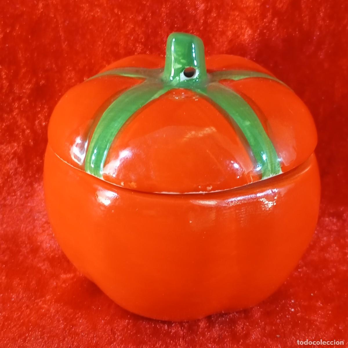 Antig&uuml;edades: TOMATE DE CERAMICA - PINTADO A MANO - TARRO DE CERAMICA - RECIPIENTE - RARO - 10 CM / 3076