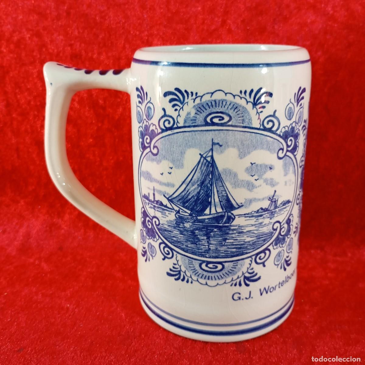 Antig&uuml;edades: JARRA DE CERVEZA - G. J. WORTELBOER JR. BV. ROTTERDAM - DELFTS HOLLAND - HOLANDA - 13 CM / 3078