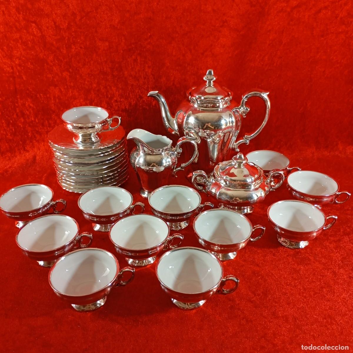Antiquit&eacute;s: JUEGO DE CAF&Eacute; EN PORCELANA CON BA&Ntilde;O DE PLATA - HEINRICH - PORZELLAN - 12 SERVICIOS / 3084