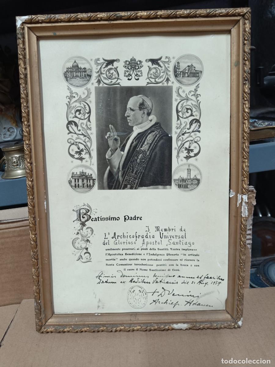 Antig&uuml;edades: ANTIGUO CUADRO CON DIPLOMA DEL PAPA PIO XII, ROMA 1957, RELIGIOSO, CON MARCO -E5
