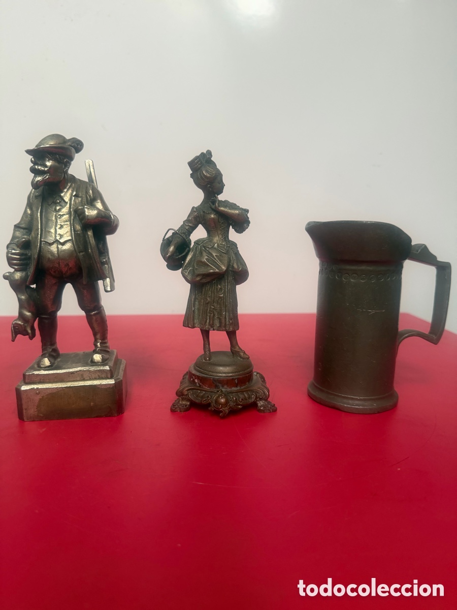 Antig&uuml;edades: Lote 3 Figuras Metal Antiguas Decorativas