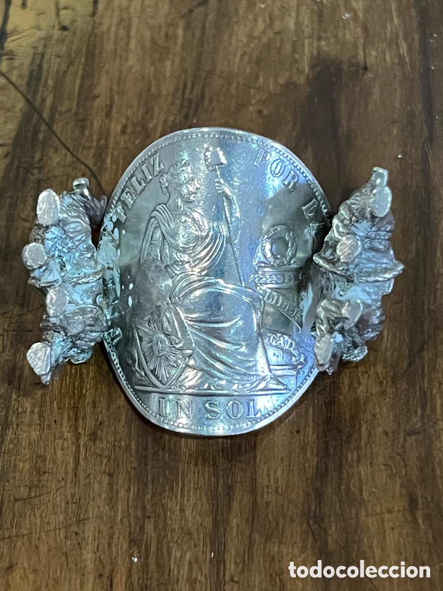 Antig&uuml;edades: CENICERO DE PLATA PERUANA - LLAMAS Y MONEDA - Foto 4