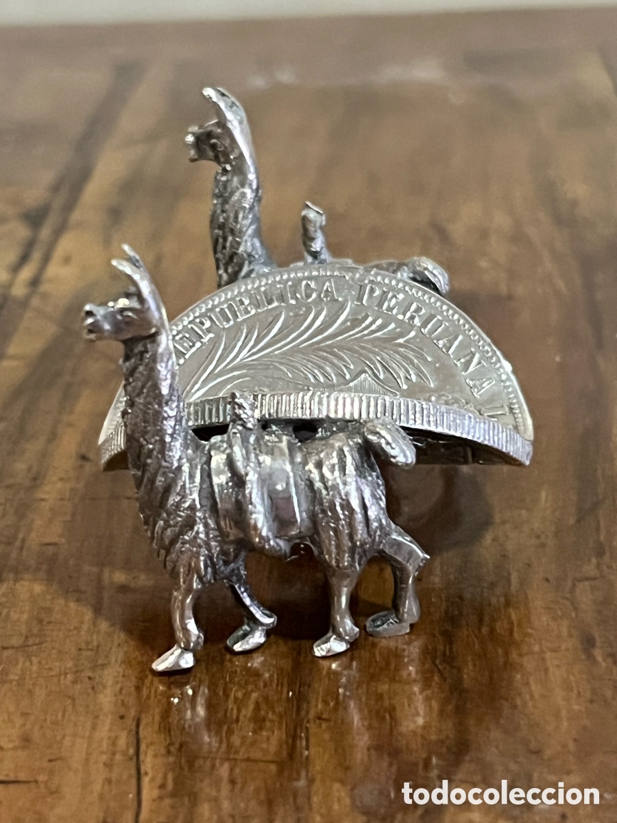 Antig&uuml;edades: CENICERO DE PLATA PERUANA - LLAMAS Y MONEDA - Foto 5
