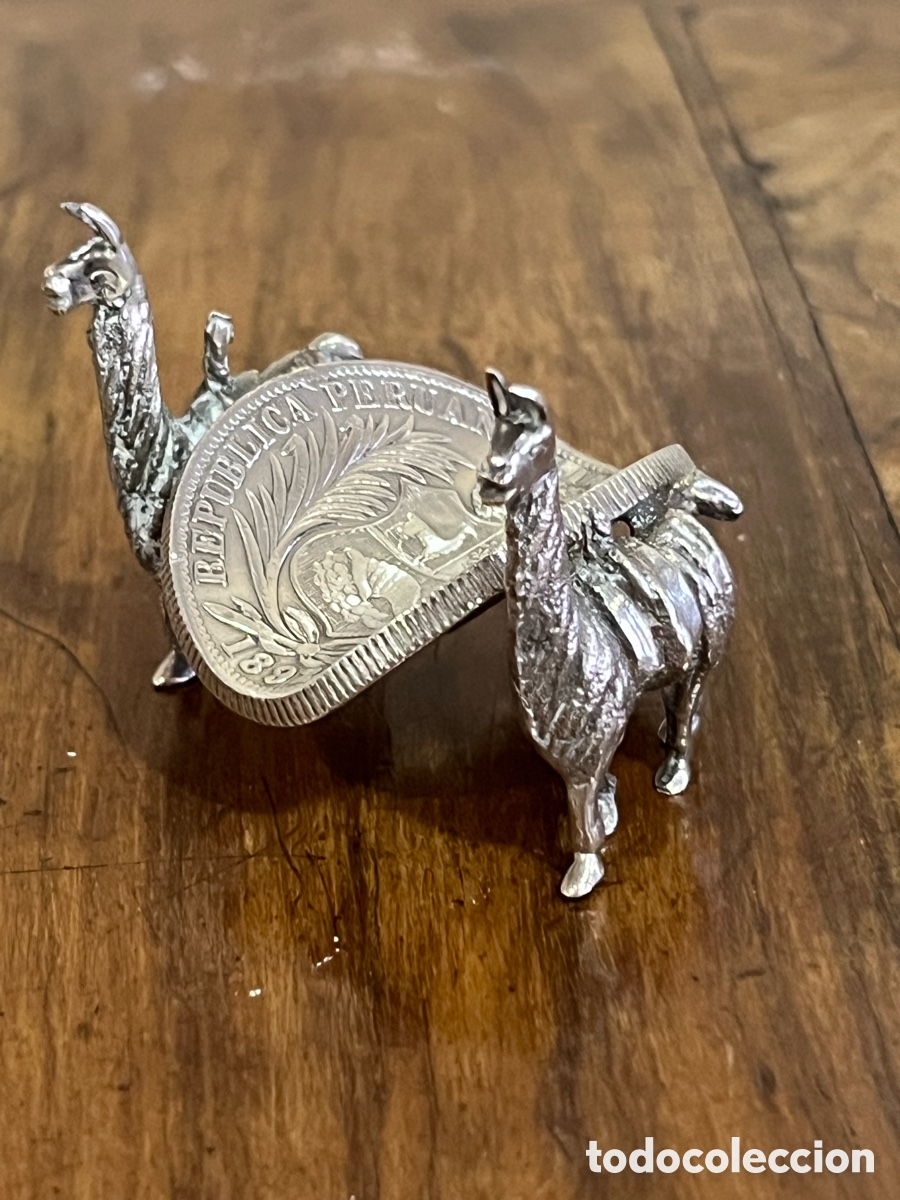 Antig&uuml;edades: CENICERO DE PLATA PERUANA - LLAMAS Y MONEDA - Foto 1