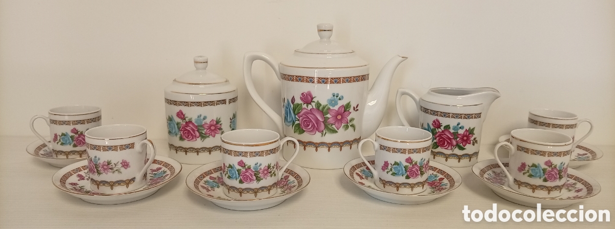 Antig&uuml;edades: JUEGO DE CAFE EN PORCELANA CHINA VINTAGE FLORAL