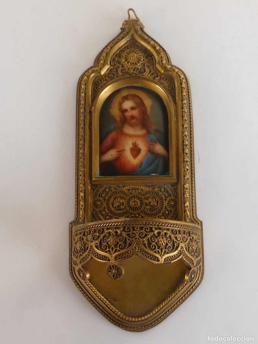 Antig&uuml;edades: PRECIOSA BENDITERA ESMALTE BONITO OBJETO RELIGIOSO