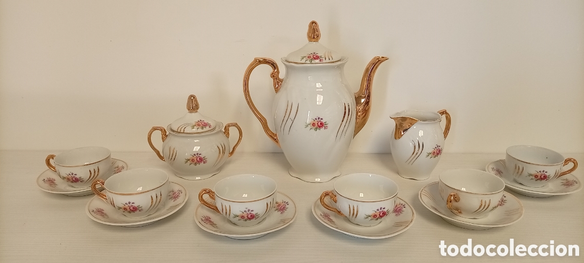 Antig&uuml;edades: JUEGO DE CAFE EN PORCELANA SANTA CLARA
