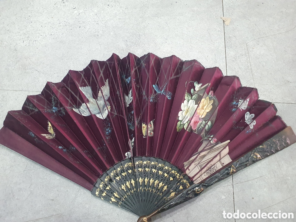 Antiques: Abanico p&aacute;jaros y flores. (L66)