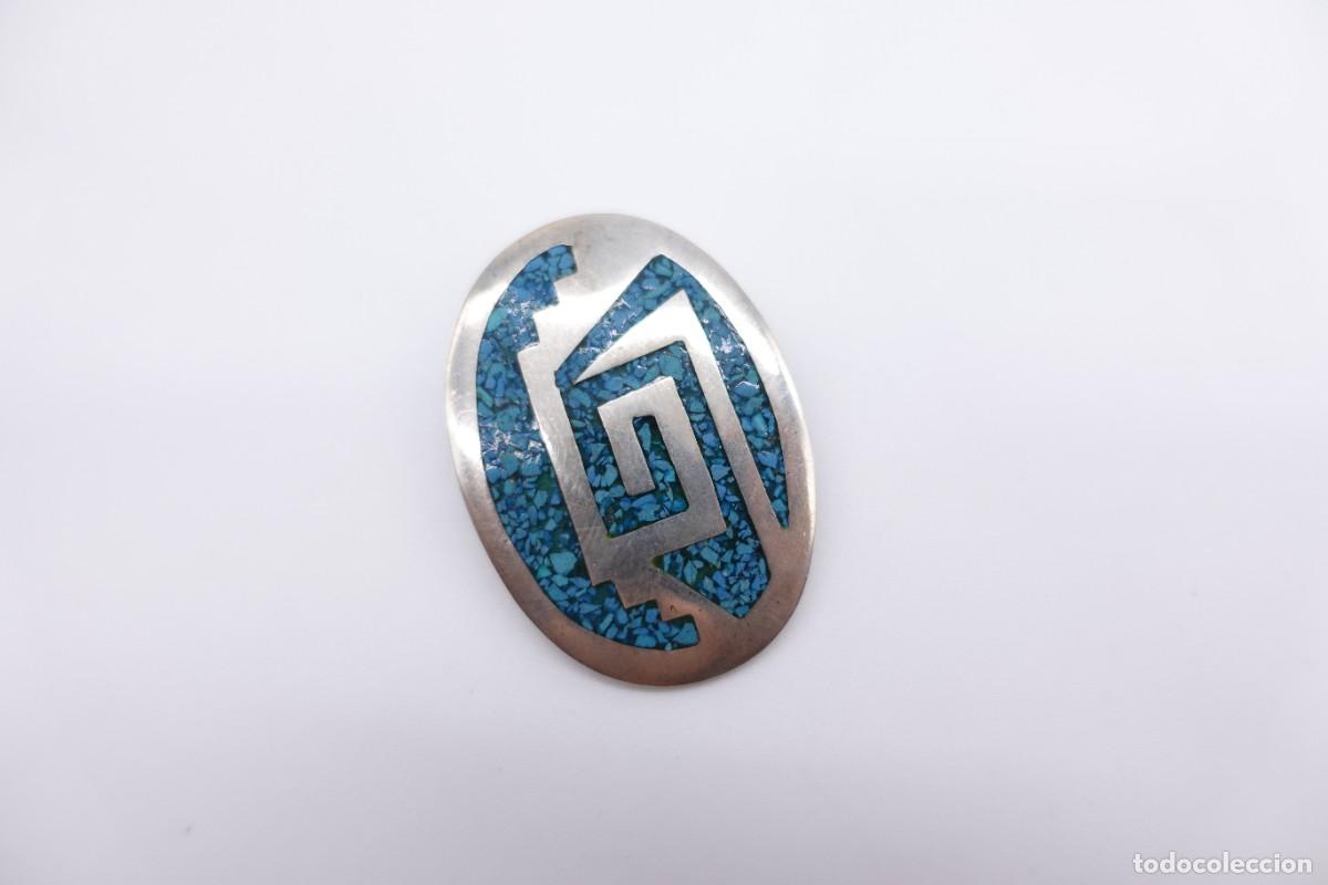 Antiques: BROCHE O COLGANTE DE PLATA DE LEY CON TURQUESA RECONSTITUIDA
