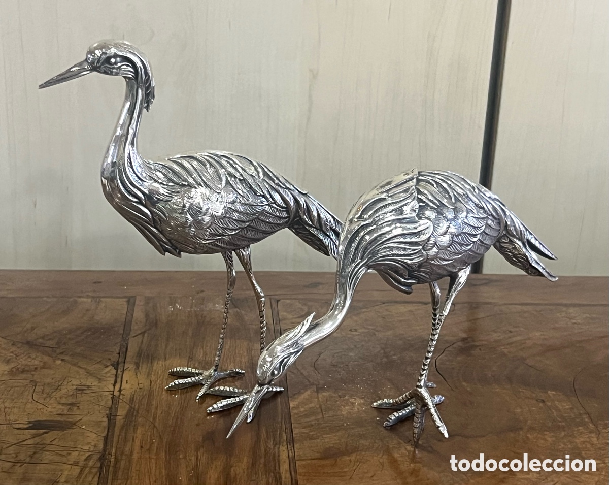 Antig&uuml;edades: PAREJA DE GRULLAS DE PLATA CONTRASTADA