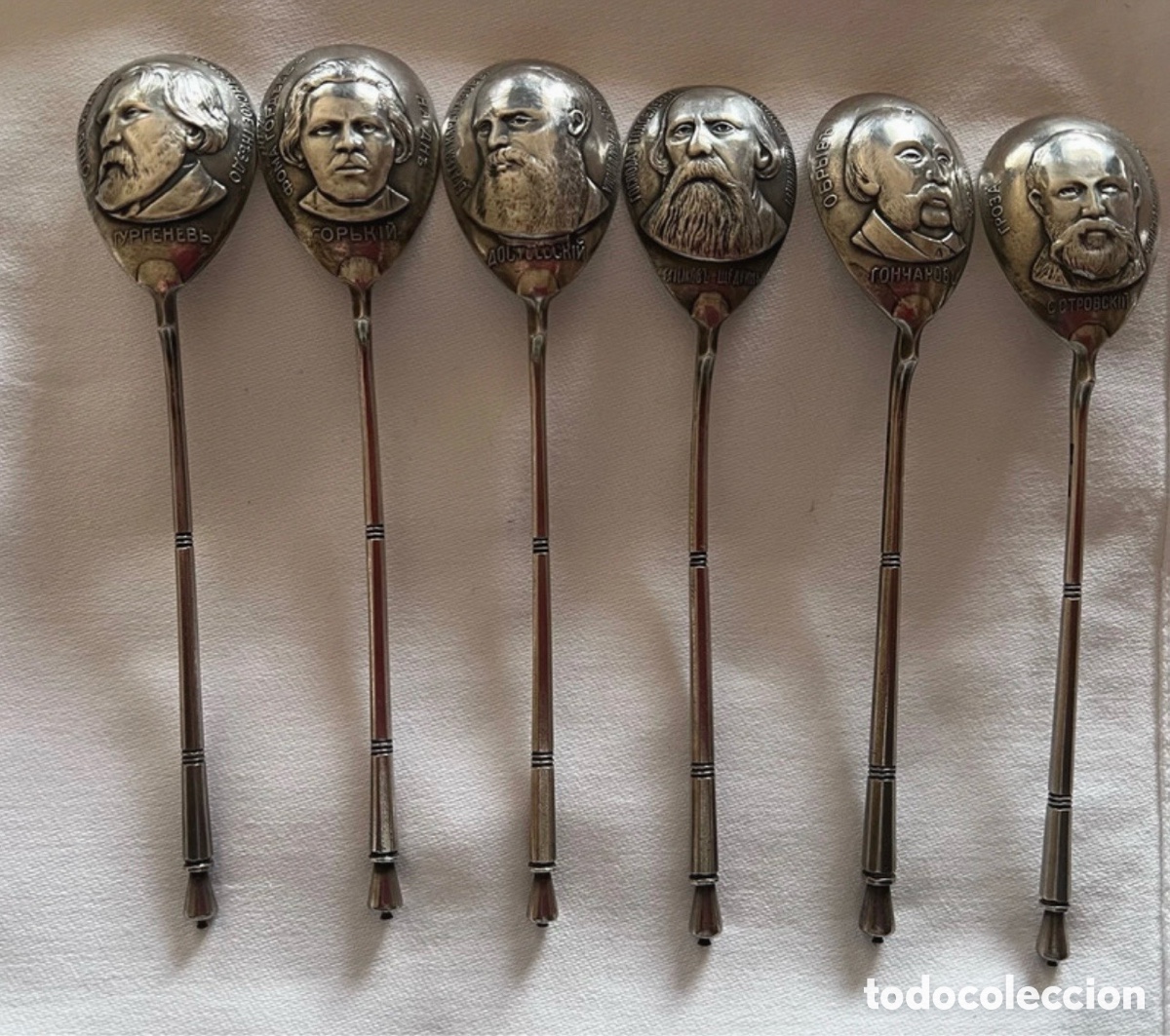 Antig&uuml;edades: Set 6 Cucharas Plata Escritores Rusos - Foto 2