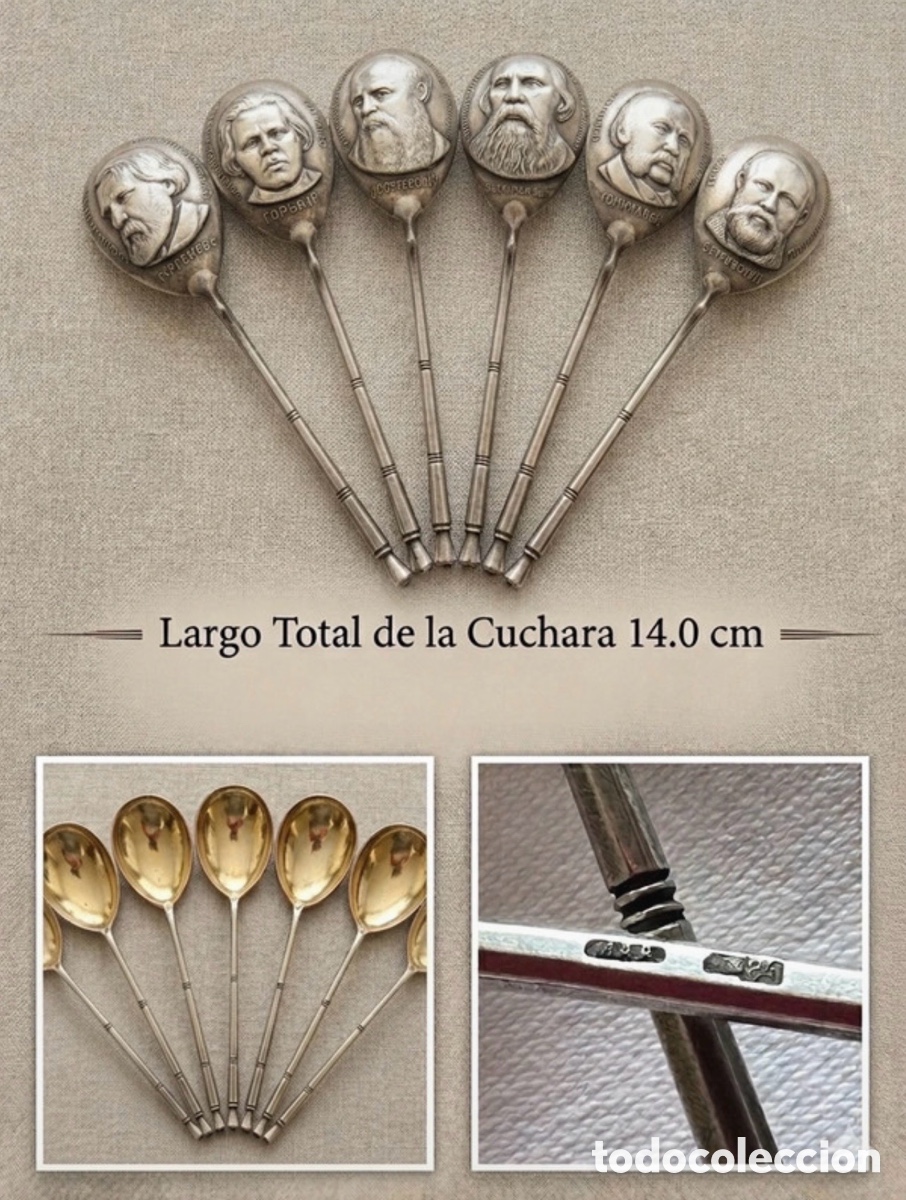 Antig&uuml;edades: Set 6 Cucharas Plata Escritores Rusos