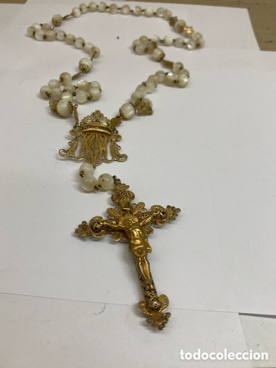 Antig&uuml;edades: Rosario de plata y nacar antiguo CC481