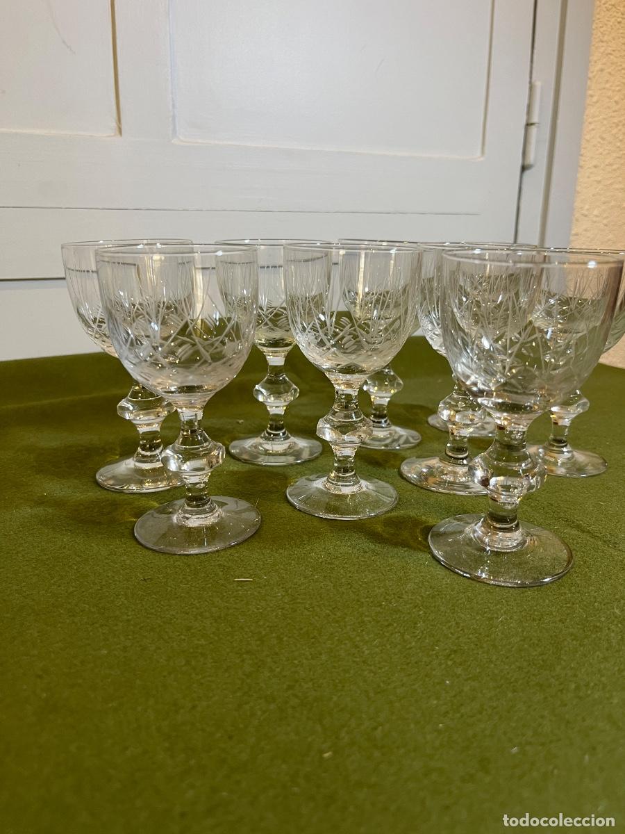 Antiguidades: Juego de 9 copas de chupito de cristal tallado vintage grabado al &aacute;cido estilo Bohemia cristal decor