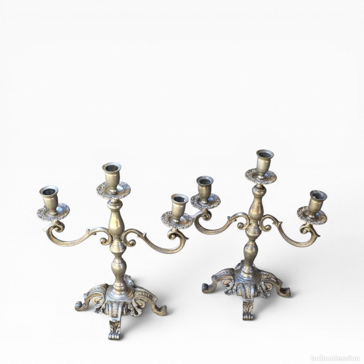 Antig&uuml;edades: Par Candelabros Alcaide em Estanho Puro &mdash; Made in Portugal