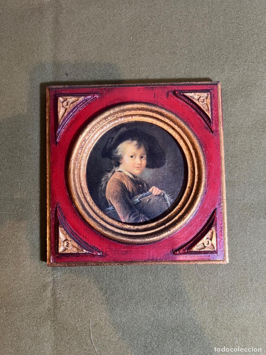 Antig&uuml;edades: Miniatura reproducci&oacute;n Le Jeune &Eacute;l&egrave;ve Fran&ccedil;ois-Hubert Drouais cuadro oval en marco madera dorado gra