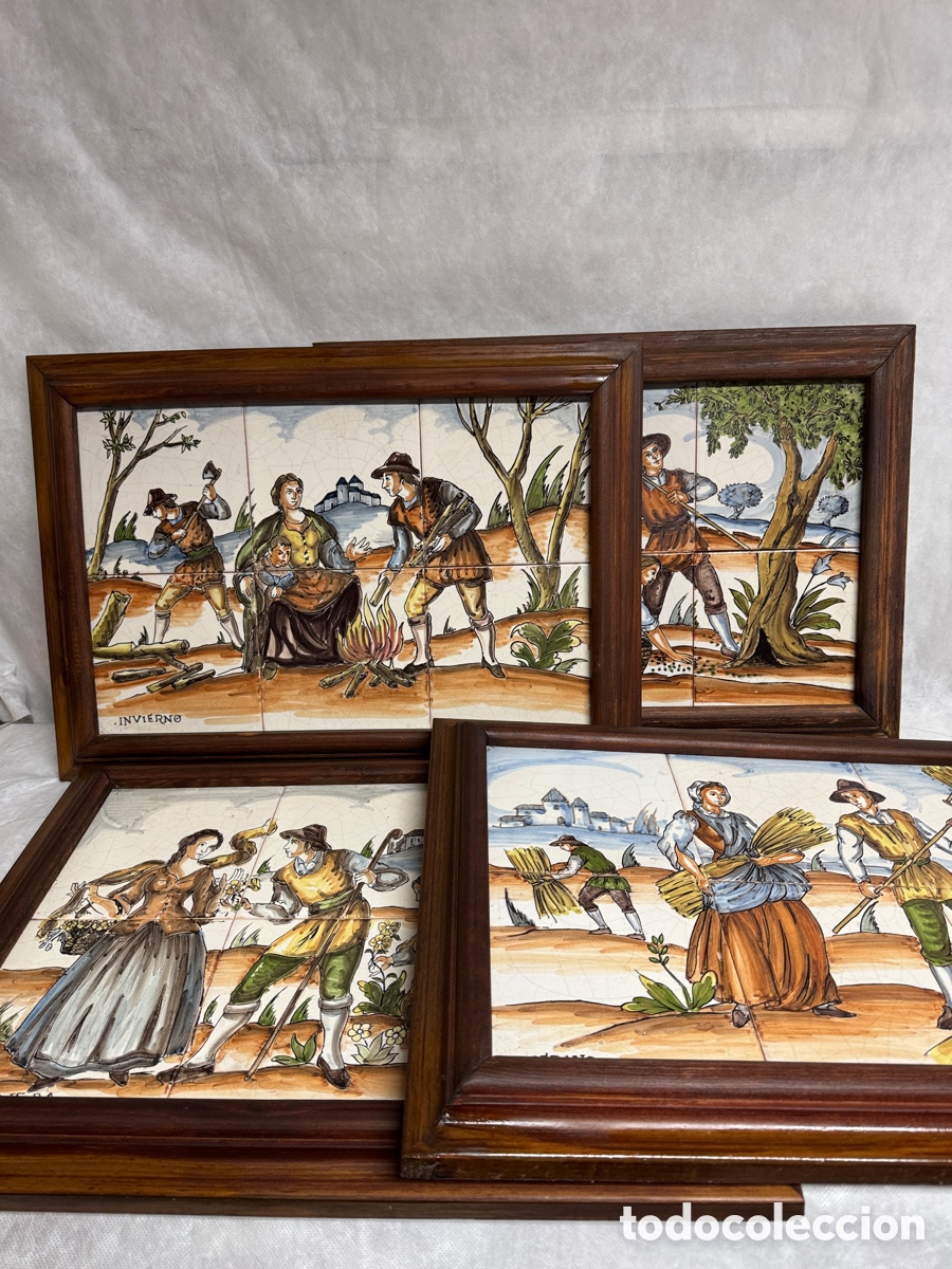Antig&uuml;edades: Las 4 estaciones - azulejos pintados a mano