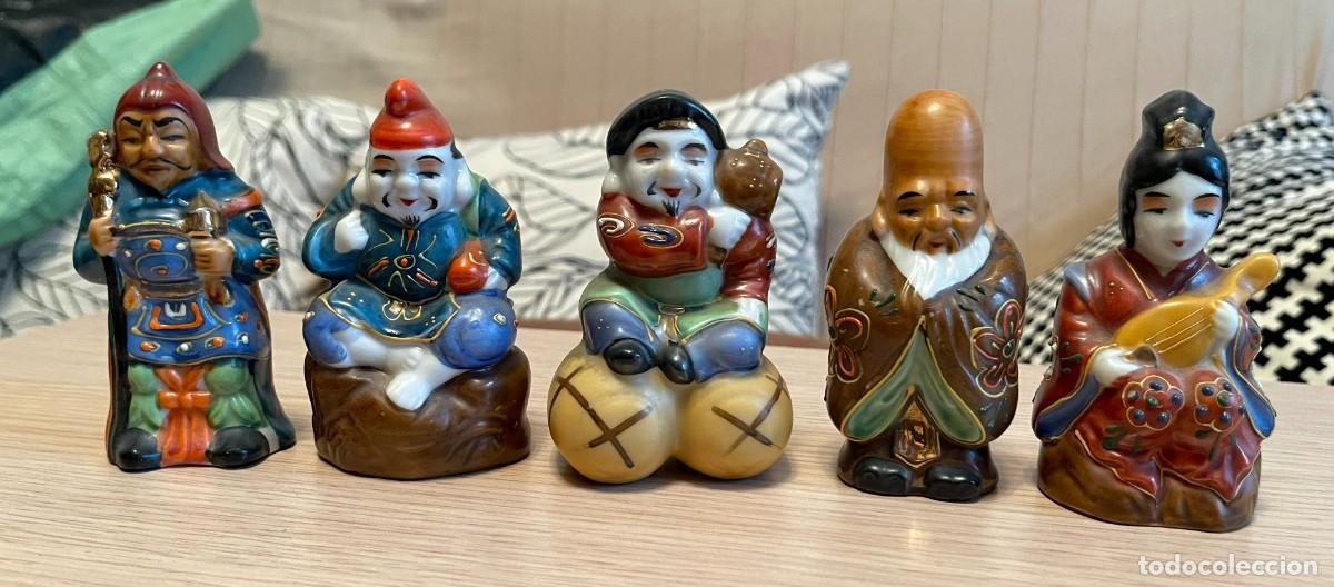 Antig&uuml;edades: JUEGO DE 5 DIOSES DE LA FORTUNA DE CER&Aacute;MICA