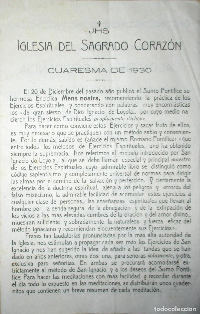 Oggetti Antichi: PROGRAMA DE EJERCICIOS ESPIRITUALES PARA LA CUARESMA DE 1930. IGLESIA DEL SAGRADO CORAZ&Oacute;N DE GIJ&Oacute;N.