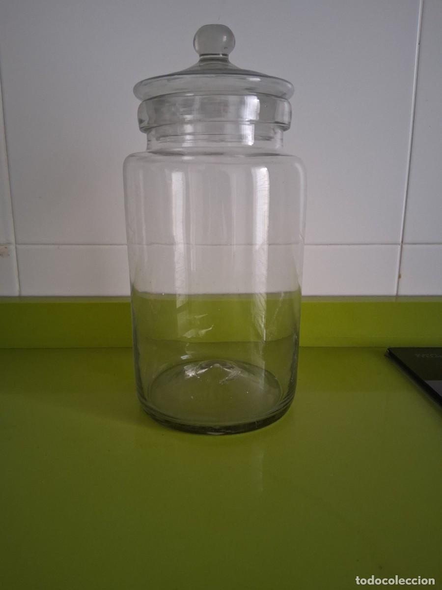Antig&uuml;edades: Tarro para medicamentos boticario o carameros bote de cristal transparente soplado con tapa