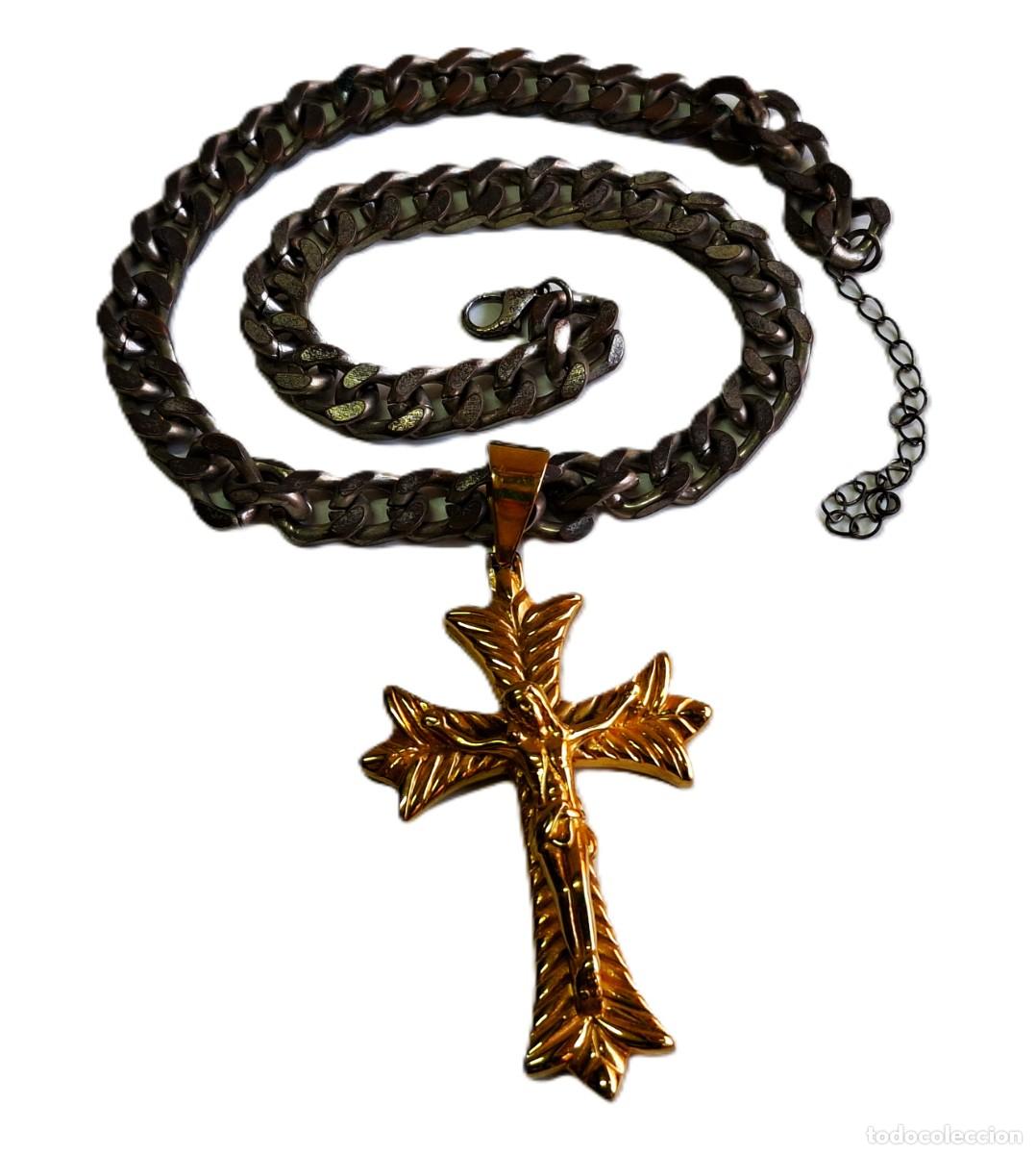 Oggetti Antichi: LINDA CRUZ DE BRONCE DE 9 X 5.CM CON CADENA DE 1 CENTIMETRO DE ANCHO