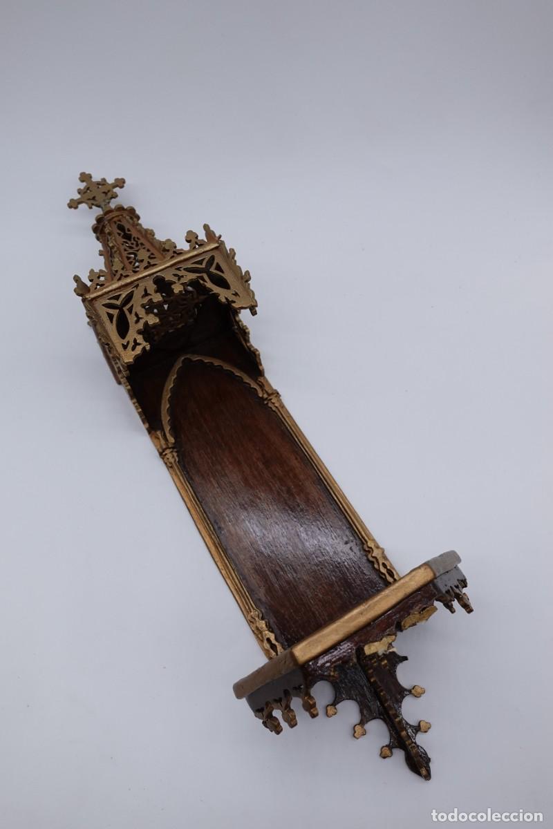 Oggetti Antichi: HORNACINA REPISA RELIGIOSA DE MADERA TALLADA ESTILO G&Oacute;TICO PARA VIRGEN O SANTO PARA RESTAURAR