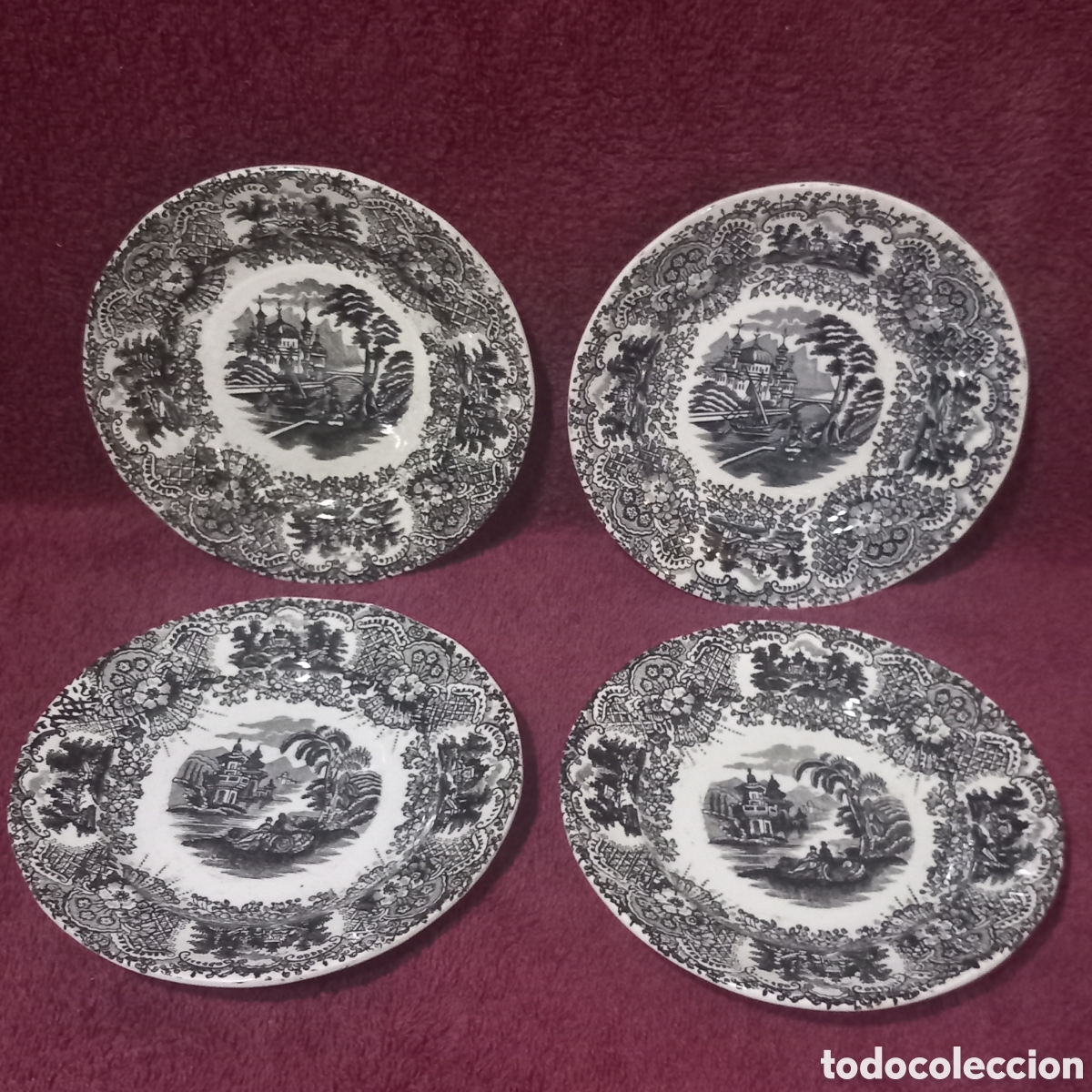 Antig&uuml;edades: PICKMAN CARTUJA DE SEVILLA VISTAS/4&times;PLATOS 17cm.