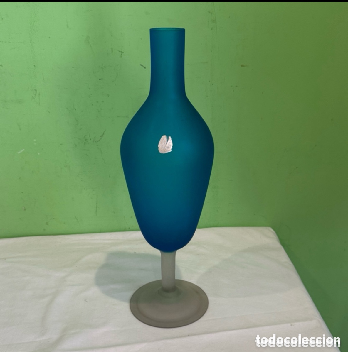 Antig&uuml;edades: Jarr&oacute;n vintage azul de cristal Stylo a&ntilde;os 60 Mid Century dise&ntilde;o espa&ntilde;ol
