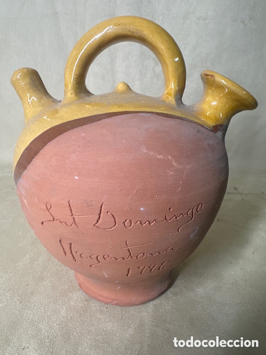 Antiquit&auml;ten: C&aacute;ntaro Botijo de ceramica de Sto. Domingo - Argentona - 1996. Pintada a mano