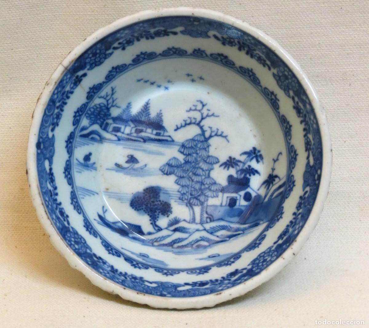 Antig&uuml;edades: Ta&ccedil;a Porcelana da China Companhia das &Iacute;ndias decora&ccedil;&atilde;o azul e branco. Periodp Qianlong 1735-96
