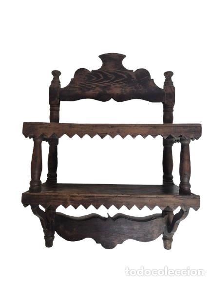 Antig&uuml;edades: Cantarera, Estanter&iacute;a Antigua de Pared R&uacute;stica - Madera de Pino - S.XIX