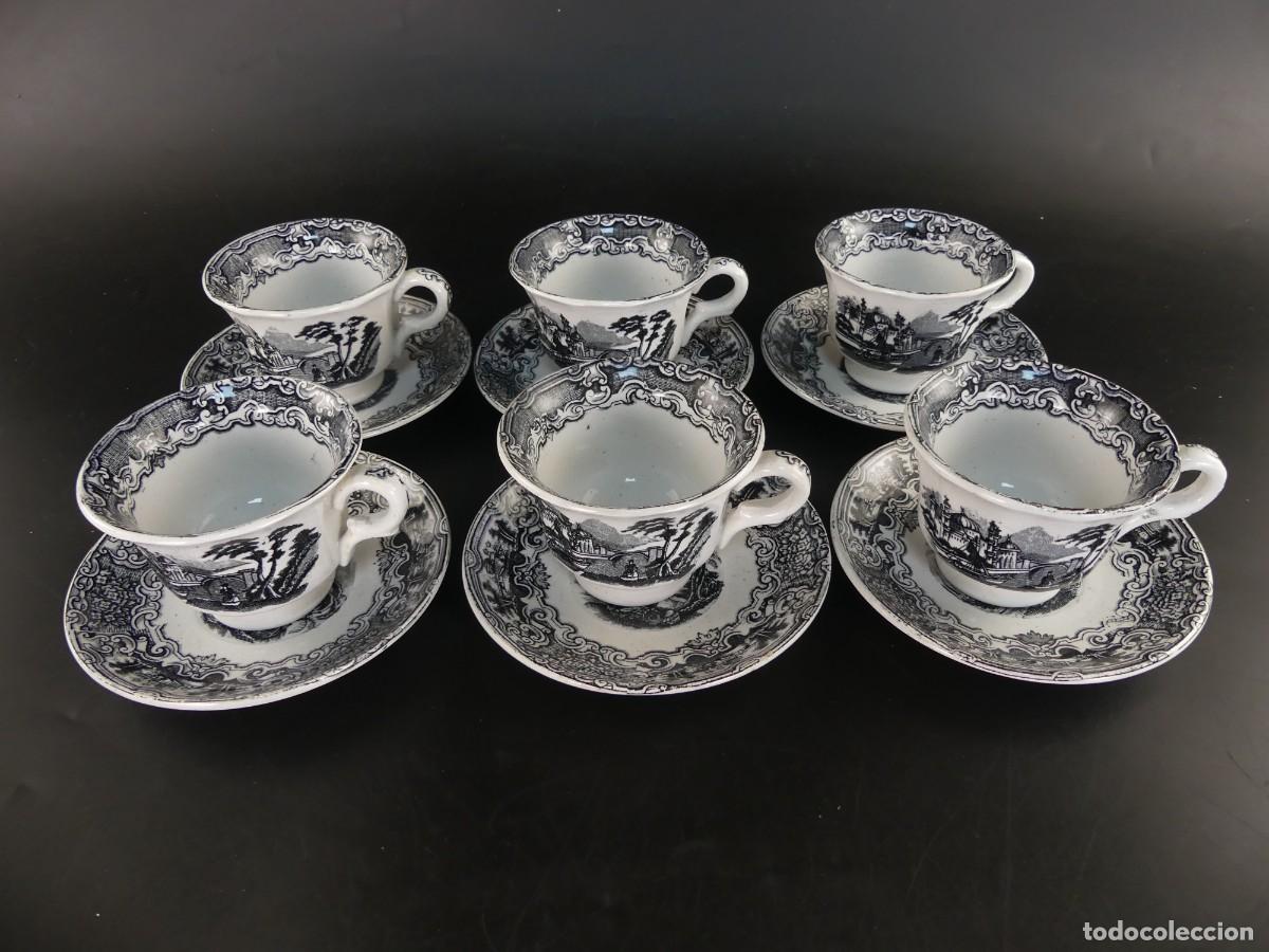 Antig&uuml;edades: JUEGO DE 6 TAZAS Y 6 PLATOS DE PORCELANA DE LA CARTUJA PICKMAN SERIE VISTAS