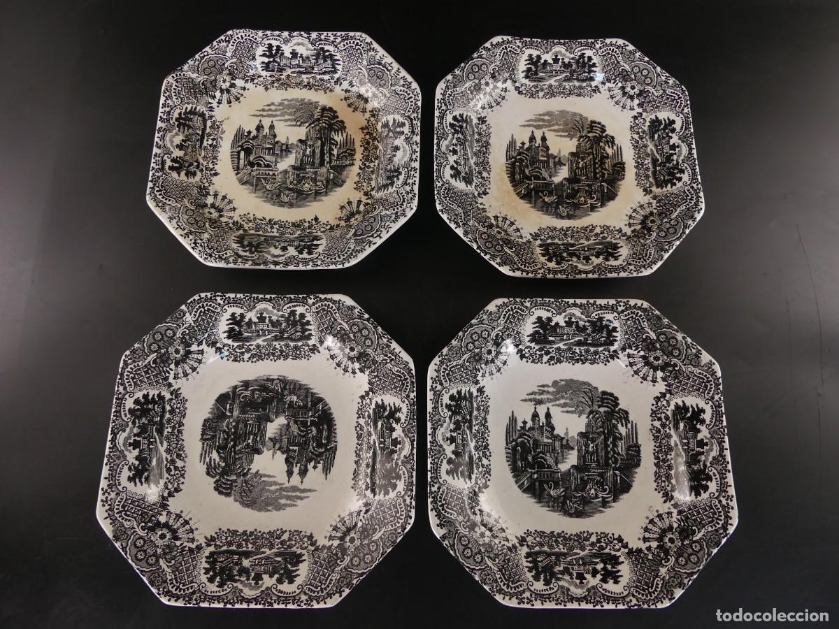 Antig&uuml;edades: JUEGO DE 4 PLATOS DE PORCELANA LA CARTUJA PICKMAN SEVILLA SERIE VISTAS