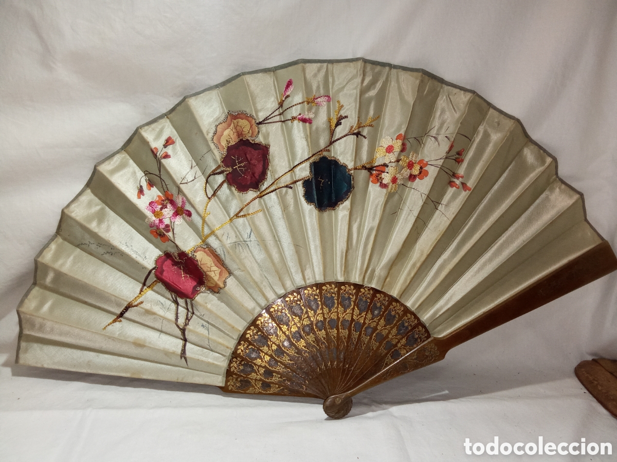 Antiques: ESPECTACULAR ABANICO DE SEDA BORDADA Y PINTADA A MANO