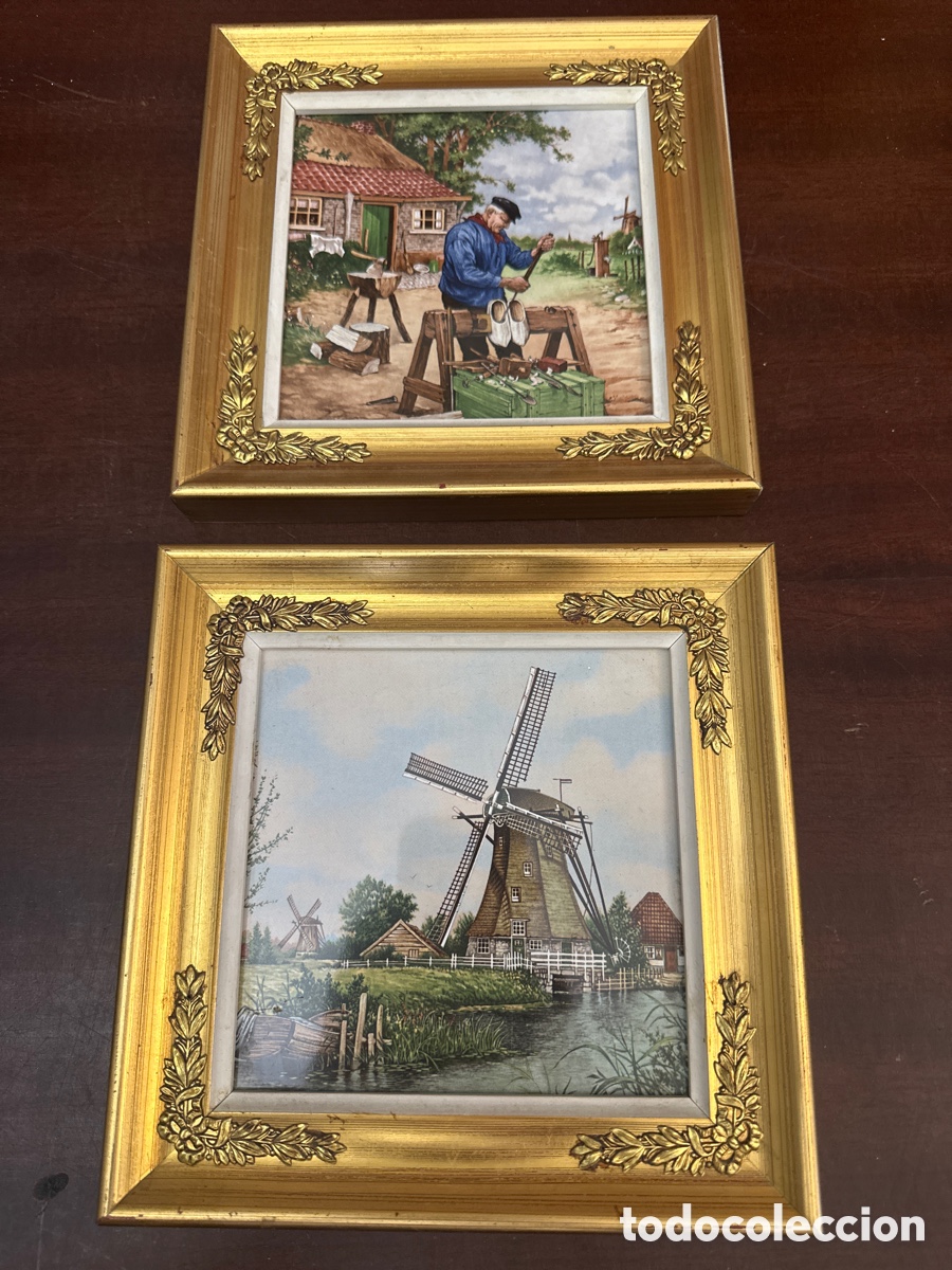 Antig&uuml;edades: PAREJA CUADROS DE AZULEJOS HOLANDESES DECORADOS A MANO. ROYAL MOSA