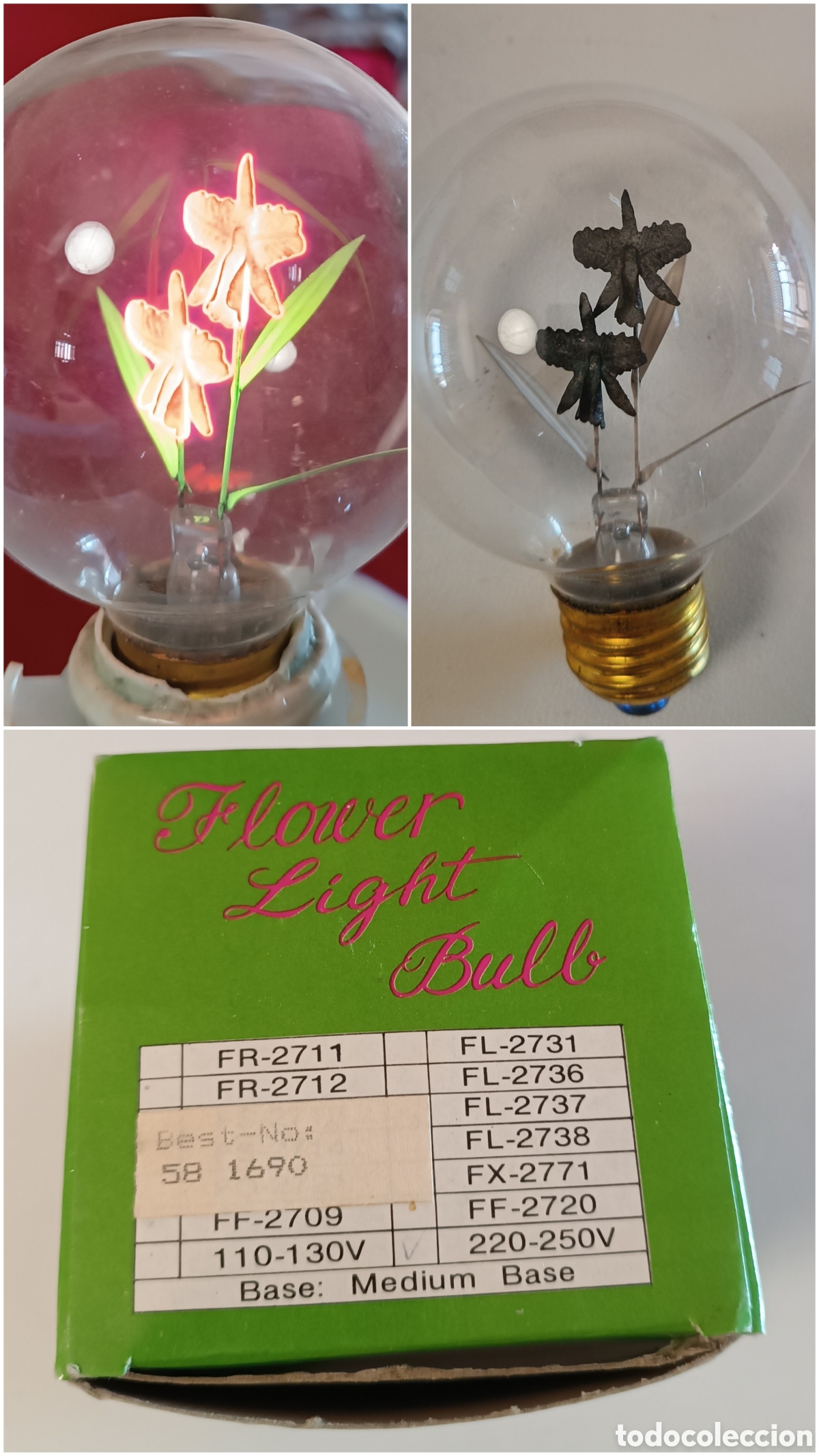 Antig&uuml;edades: CURIOSA Bombilla con filamentos con forma de FLOR.